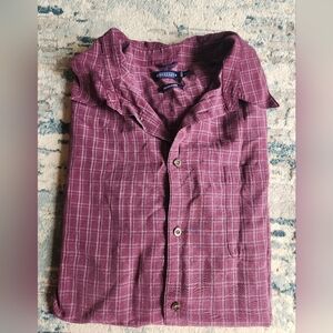 Mens Maroon Plaid Short Sleeve Button Up Shirt 2X